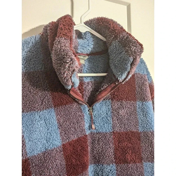 Eddie Bauer checkered quarter zip teddy sweatshirt sz L - Picture 4 of 5